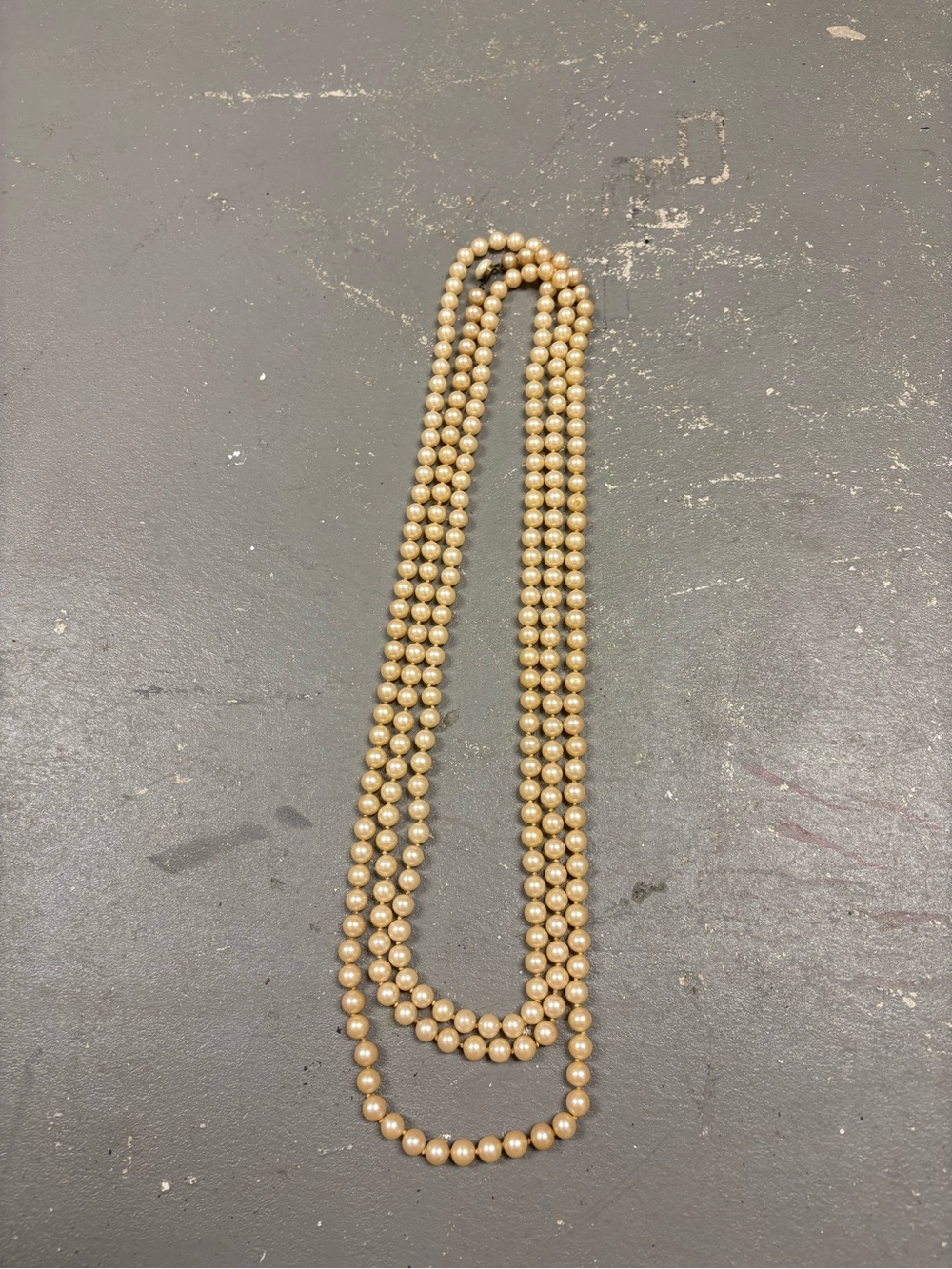 Vintage Japan Faux Pearls Opera Flapper Costume 3 Strand Necklace 43 inches